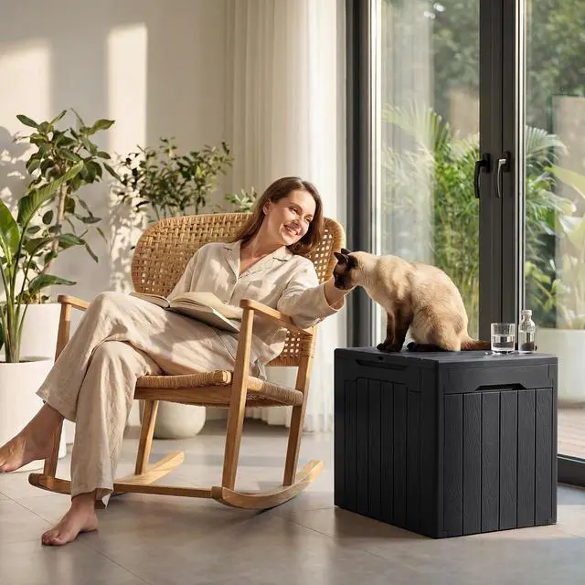 Alt view image 4 of 7 - 29 Gallon Waterproof Outdoor Storage Box Resin Deck Box Lockable and UV Resistant for Patio Furniture, Garden Tools (Black, 29 Gallon)