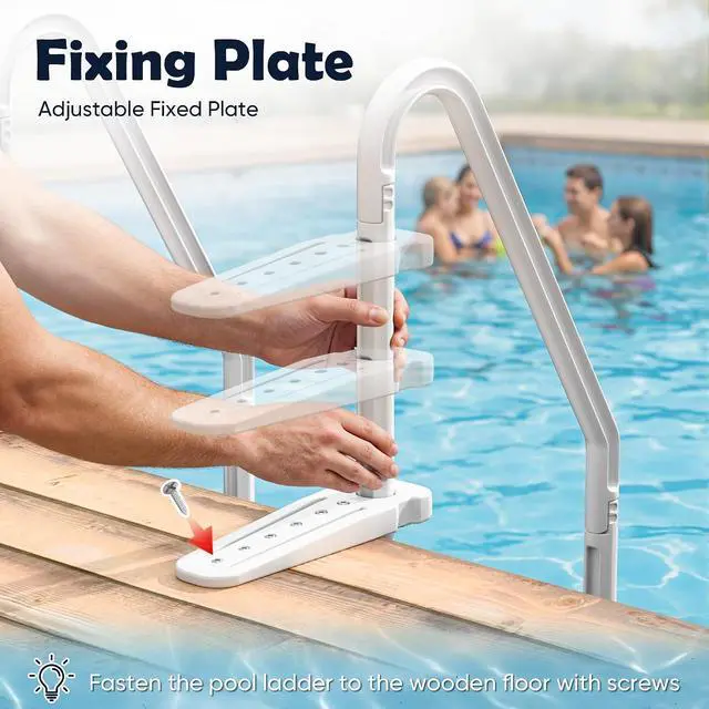 Alt view image 2 of 7 - Above Ground Pool Ladder with Non-Slip Steps, Heavy Duty Swimming Pool Ladder with Double Handrails&4 Stairs, for 48 to 54 inch Inground and Pools Above Ground (White)