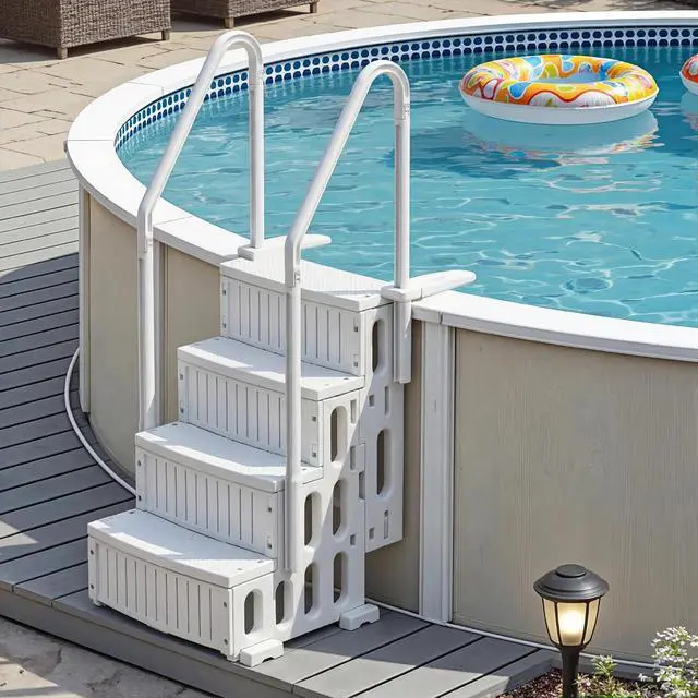 Alt view image 5 of 7 - Above Ground Pool Ladder with Non-Slip Steps, Heavy Duty Swimming Pool Ladder with Double Handrails&4 Stairs, for 48 to 54 inch Inground and Pools Above Ground (White)
