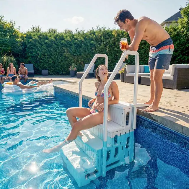 Alt view image 6 of 7 - Above Ground Pool Ladder with Non-Slip Steps, Heavy Duty Swimming Pool Ladder with Double Handrails&4 Stairs, for 48 to 54 inch Inground and Pools Above Ground (White)