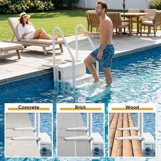 Alt view image 7 of 7 - Above Ground Pool Ladder with Non-Slip Steps, Heavy Duty Swimming Pool Ladder with Double Handrails&4 Stairs, for 48 to 54 inch Inground and Pools Above Ground (White)