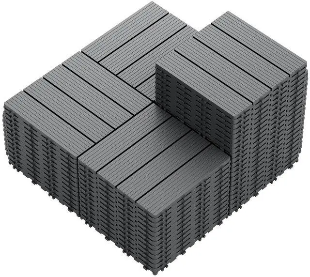 Main image of Plastic Interlocking Deck Tiles, 60 Pcs Waterproof Patio Floor Tiles for Balcony, Porch, Poolside and Backyard, Dark Gray