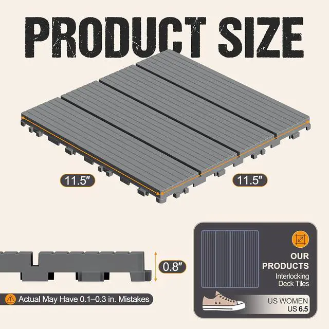 Alt view image 2 of 7 - Plastic Interlocking Deck Tiles, 60 Pcs Waterproof Patio Floor Tiles for Balcony, Porch, Poolside and Backyard, Dark Gray
