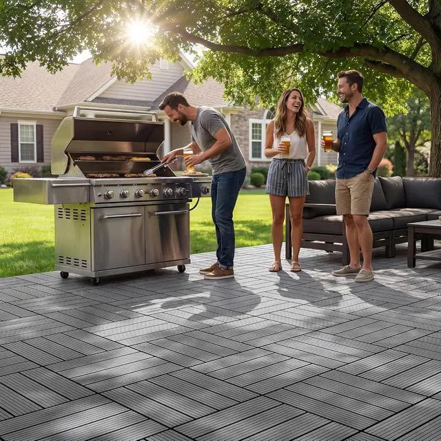Alt view image 5 of 7 - Plastic Interlocking Deck Tiles, 60 Pcs Waterproof Patio Floor Tiles for Balcony, Porch, Poolside and Backyard, Dark Gray