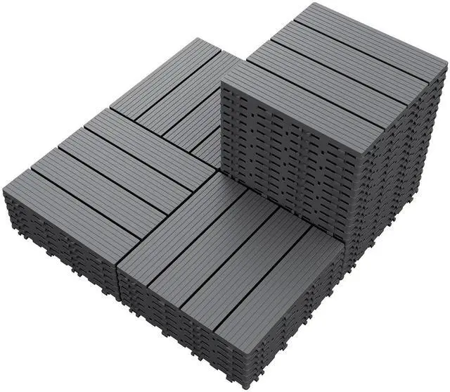 Main image of Plastic Interlocking Deck Tiles, 36 Pcs Waterproof Patio Floor Tiles for Balcony, Porch, Poolside and Backyard, Dark Gray