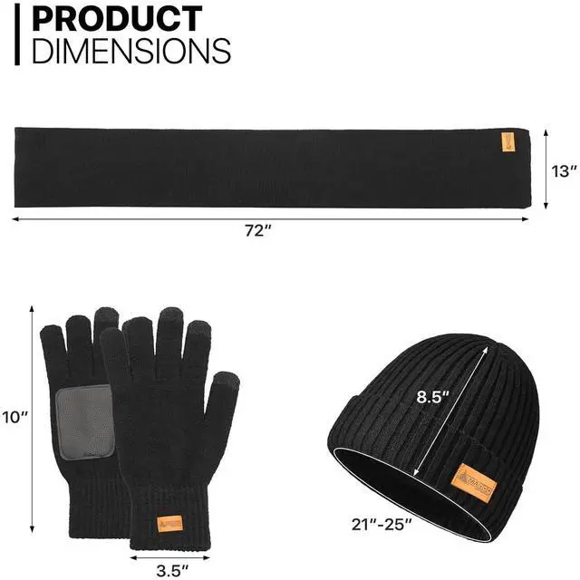 Alt view image 2 of 7 - MADOG Winter Warm Knit Synthetic Wool Beanie Hat Scarf Touchscreen Gloves Set Long Neck Scarf Set with Fleece Lined Skull Caps Gifts for Women Men (Black)