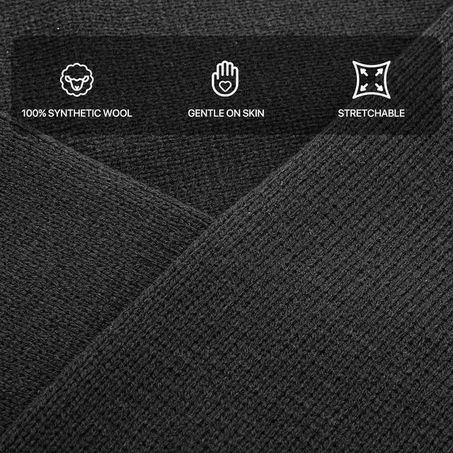Alt view image 5 of 7 - MADOG Winter Warm Knit Synthetic Wool Beanie Hat Scarf Touchscreen Gloves Set Long Neck Scarf Set with Fleece Lined Skull Caps Gifts for Women Men (Black)