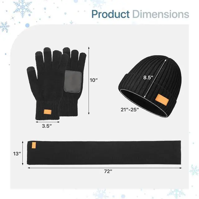 Alt view image 2 of 7 - Winter Hat Gloves Scarf Set, 3 in 1 Beanie Hat Touchscreen Gloves Long Knitted Scarf Set for Winter Outdoor Activities, 3 PCS Winter Warm Knit Set Gifts for Men and Women