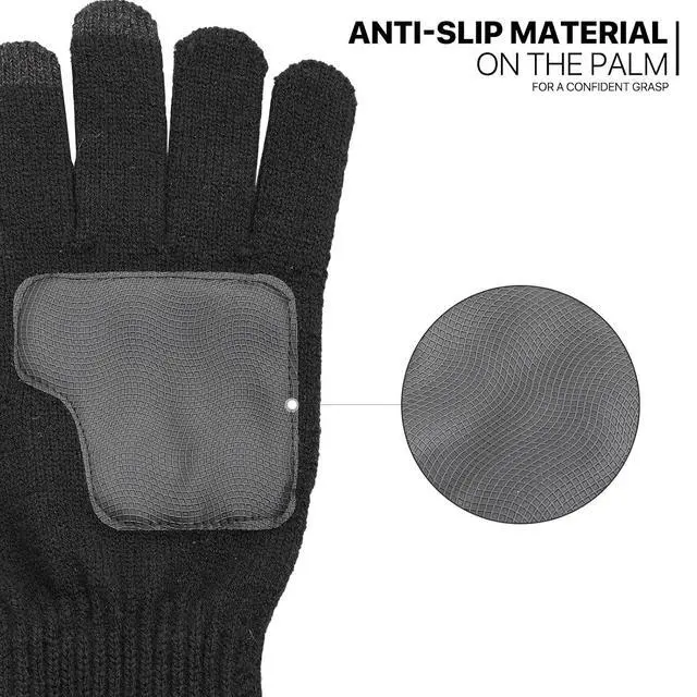 Alt view image 7 of 7 - MADOG Winter Warm Knit Synthetic Wool Beanie Hat Scarf Touchscreen Gloves Set Long Neck Scarf Set with Fleece Lined Skull Caps Gifts for Women Men (Black)