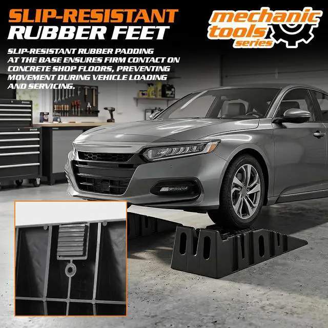 Alt view image 2 of 7 - Car Ramps Set of 2 for Low Profile Vehicles, 2-Stage Incline Ramps, 2.5 Ton (5000 lb) Heavy Duty, Nestable & Portable Service Vehicle Ramp for Oil Changes