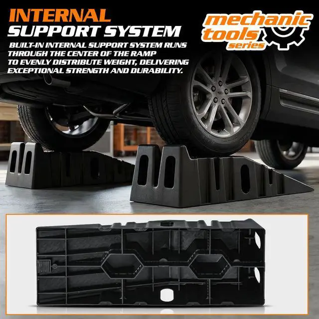 Alt view image 3 of 7 - Car Ramps Set of 2 for Low Profile Vehicles, 2-Stage Incline Ramps, 2.5 Ton (5000 lb) Heavy Duty, Nestable & Portable Service Vehicle Ramp for Oil Changes
