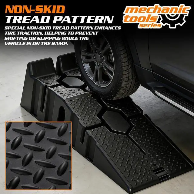 Alt view image 4 of 7 - Car Ramps Set of 2 for Low Profile Vehicles, 2-Stage Incline Ramps, 2.5 Ton (5000 lb) Heavy Duty, Nestable & Portable Service Vehicle Ramp for Oil Changes
