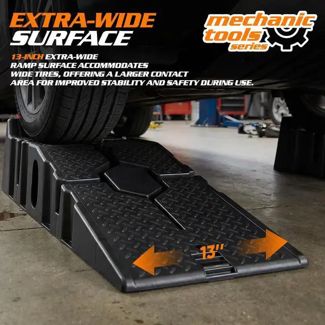 Alt view image 5 of 7 - Car Ramps Set of 2 for Low Profile Vehicles, 2-Stage Incline Ramps, 2.5 Ton (5000 lb) Heavy Duty, Nestable & Portable Service Vehicle Ramp for Oil Changes
