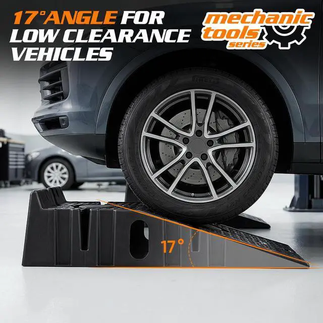 Alt view image 6 of 7 - Car Ramps Set of 2 for Low Profile Vehicles, 2-Stage Incline Ramps, 2.5 Ton (5000 lb) Heavy Duty, Nestable & Portable Service Vehicle Ramp for Oil Changes
