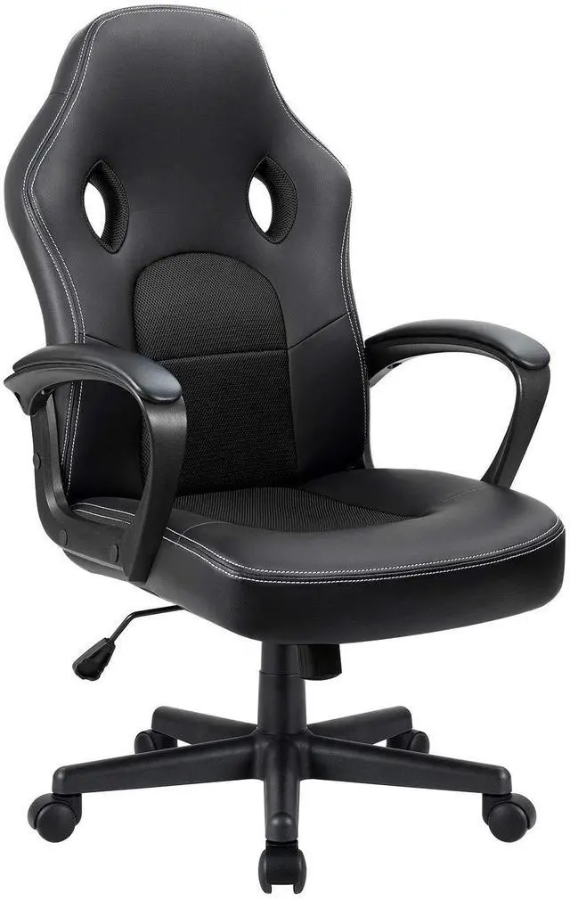 Main image of Gaming Chair Office Chair Leather Computer Desk Chair Racing Style Ergonomic Adjustable Swivel Task Chair with Lumbar Support and Arms (Black)