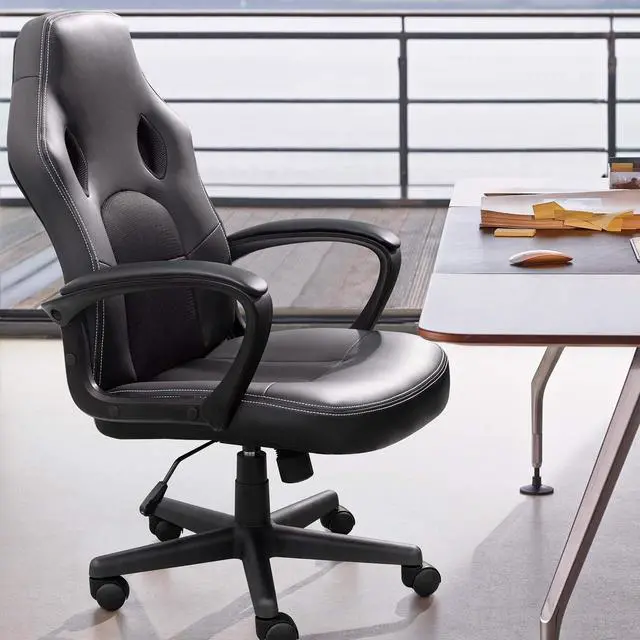 Alt view image 2 of 7 - Gaming Chair Office Chair Leather Computer Desk Chair Racing Style Ergonomic Adjustable Swivel Task Chair with Lumbar Support and Arms (Black)