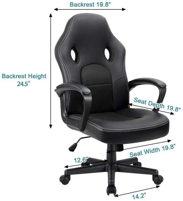 Alt view image 3 of 7 - Gaming Chair Office Chair Leather Computer Desk Chair Racing Style Ergonomic Adjustable Swivel Task Chair with Lumbar Support and Arms (Black)
