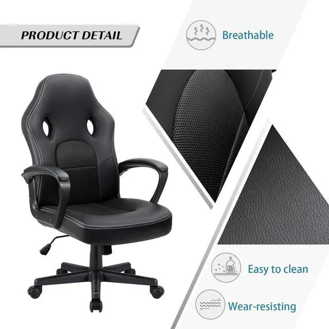 Alt view image 4 of 7 - Gaming Chair Office Chair Leather Computer Desk Chair Racing Style Ergonomic Adjustable Swivel Task Chair with Lumbar Support and Arms (Black)