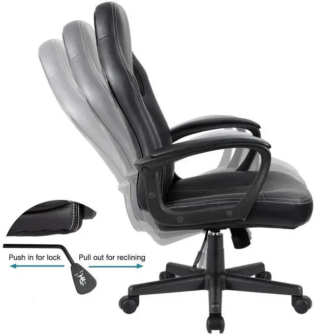 Alt view image 5 of 7 - Gaming Chair Office Chair Leather Computer Desk Chair Racing Style Ergonomic Adjustable Swivel Task Chair with Lumbar Support and Arms (Black)