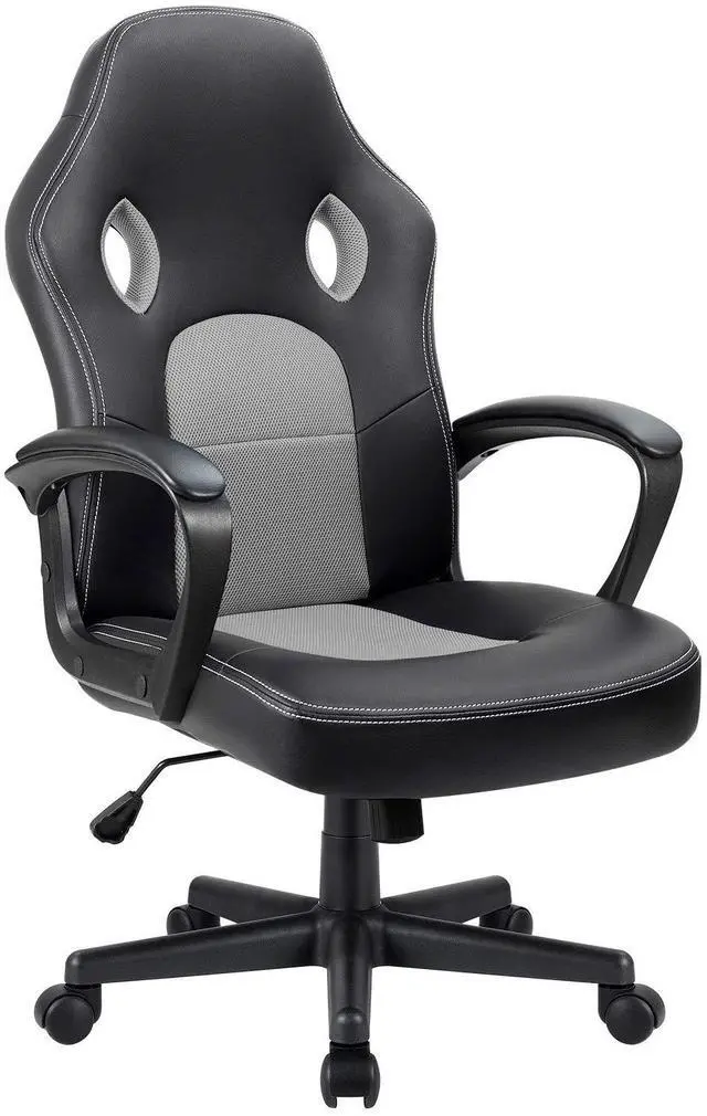 Main image of Office Chair Desk Chair Leather Gaming Chair Computer Chair Racing Style Ergonomic Adjustable Swivel Task Chair with Lumbar Support and Arms (Grey)