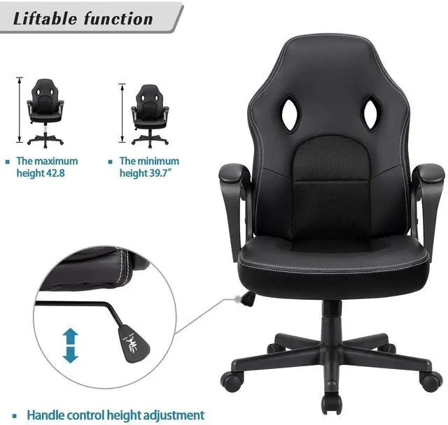 Alt view image 6 of 7 - Gaming Chair Office Chair Leather Computer Desk Chair Racing Style Ergonomic Adjustable Swivel Task Chair with Lumbar Support and Arms (Black)