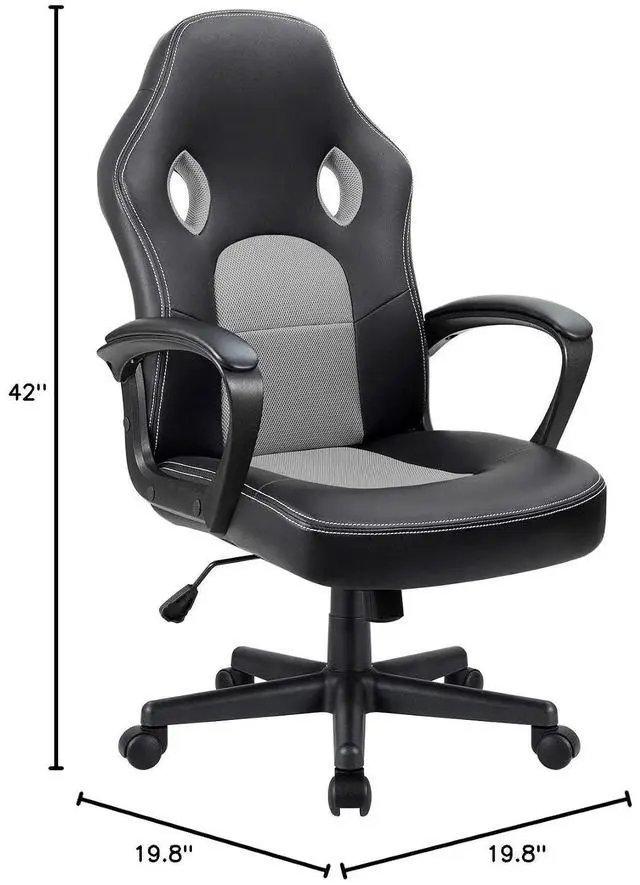 Alt view image 3 of 7 - Office Chair Desk Chair Leather Gaming Chair Computer Chair Racing Style Ergonomic Adjustable Swivel Task Chair with Lumbar Support and Arms (Grey)