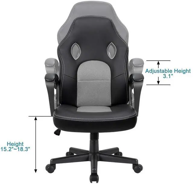 Alt view image 6 of 7 - Office Chair Desk Chair Leather Gaming Chair Computer Chair Racing Style Ergonomic Adjustable Swivel Task Chair with Lumbar Support and Arms (Grey)