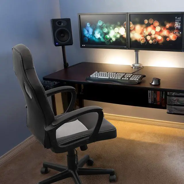 Alt view image 7 of 7 - Office Chair Desk Chair Leather Gaming Chair Computer Chair Racing Style Ergonomic Adjustable Swivel Task Chair with Lumbar Support and Arms (Grey)
