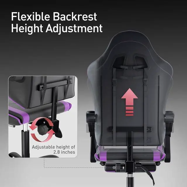 Alt view image 7 of 7 - Gaming Chair Office Chair Leather High Back Computer Chair with Headrest and Lumbar Support 360° Swivel Ergonomic Footrest Adjustable Gamer Chair for Adult Teen Home Office Using, Purple