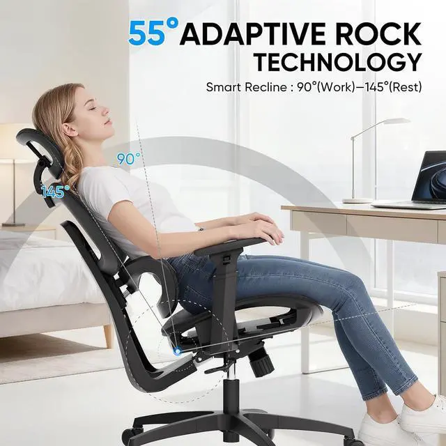 Alt view image 7 of 7 - Ergonomic Office Chair 2 Pack, High Back Mesh Desk Chair with Adjustable Headrest & 3D Armrests, Lumbar Support, 90145° Recline, Swivel Rolling Computer Chair for Office Conference Room (2)
