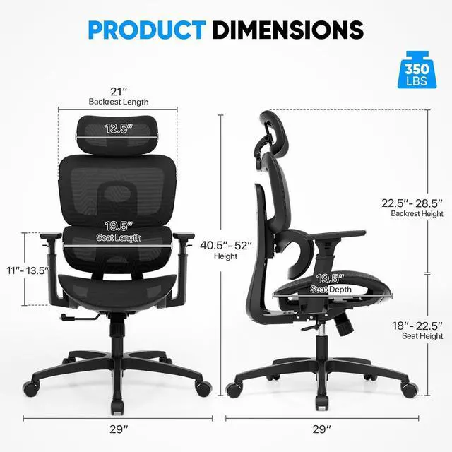 Alt view image 2 of 7 - Ergonomic Office Chair 10 Pack, High Back Mesh Desk Chair with Adjustable Headrest & 3D Armrests, Lumbar Support, 90145° Recline Swivel Rolling Computer Chair for Home Conference Room (10)