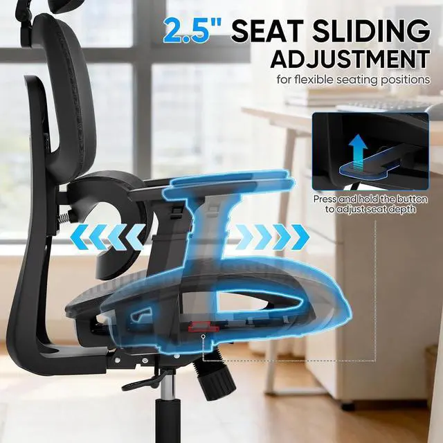 Alt view image 3 of 7 - Ergonomic Office Chair 10 Pack, High Back Mesh Desk Chair with Adjustable Headrest & 3D Armrests, Lumbar Support, 90145° Recline Swivel Rolling Computer Chair for Home Conference Room (10)