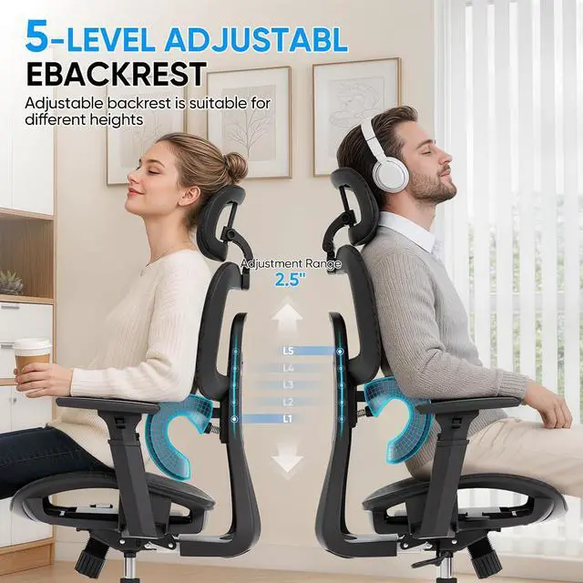 Alt view image 5 of 7 - Ergonomic Office Chair 10 Pack, High Back Mesh Desk Chair with Adjustable Headrest & 3D Armrests, Lumbar Support, 90145° Recline Swivel Rolling Computer Chair for Home Conference Room (10)