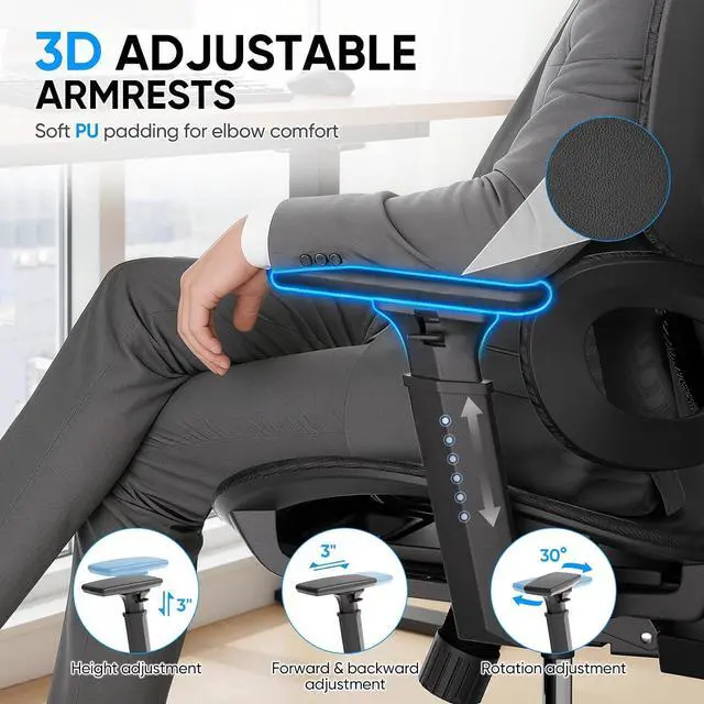Alt view image 7 of 7 - Ergonomic Office Chair 10 Pack, High Back Mesh Desk Chair with Adjustable Headrest & 3D Armrests, Lumbar Support, 90145° Recline Swivel Rolling Computer Chair for Home Conference Room (10)