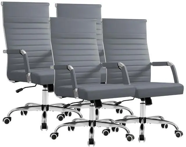 Main image of Ergonomic Office Desk Chair, Executive Ribbed Mid-Back PU Leather Conference Room Chair Adjustable Swivel Chair with Arms (4, Grey)