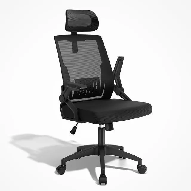 Main image of High Back Mesh Office Chair with Adjustable Headrest, Flip-Up & Sliding Armrests, 1822" Adjustable Seat Height, Ergonomic Desk Chair with Rocking Function, for Home Office, Black