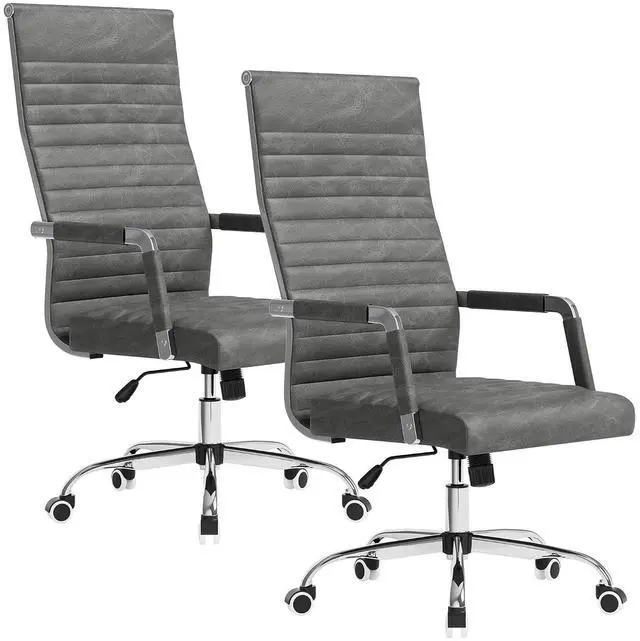 Main image of Ergonomic Office Desk Chair, Executive Ribbed Mid-Back PU Leather Conference Room Chair Adjustable Swivel Chair with Arms (2, Bicolor Vintage Grey)