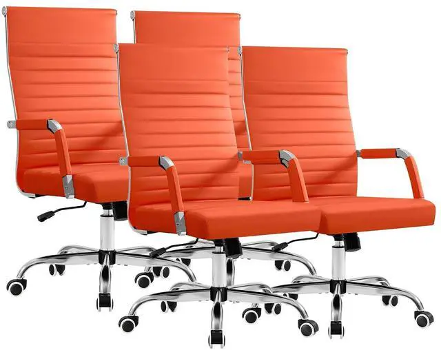 Main image of Ergonomic Office Desk Chair, Executive Ribbed Mid-Back PU Leather Conference Room Chair Adjustable Swivel Chair with Arms (4, Orange)
