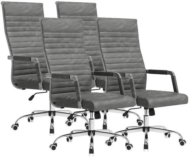 Main image of Ergonomic Office Desk Chair, Executive Ribbed Mid-Back PU Leather Conference Room Chair Adjustable Swivel Chair with Arms (4, Bicolor Vintage Grey)