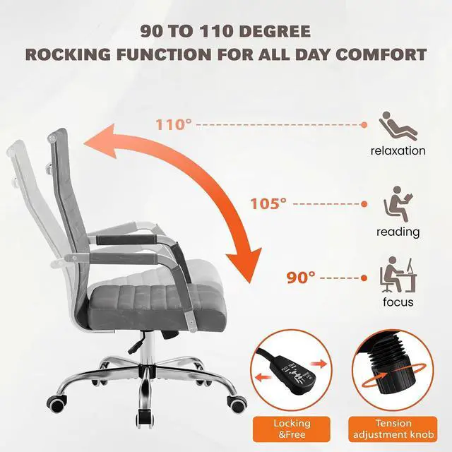 Alt view image 6 of 7 - Ergonomic Office Desk Chair, Executive Ribbed Mid-Back PU Leather Conference Room Chair Adjustable Swivel Chair with Arms (1, Bicolor Vintage Grey)
