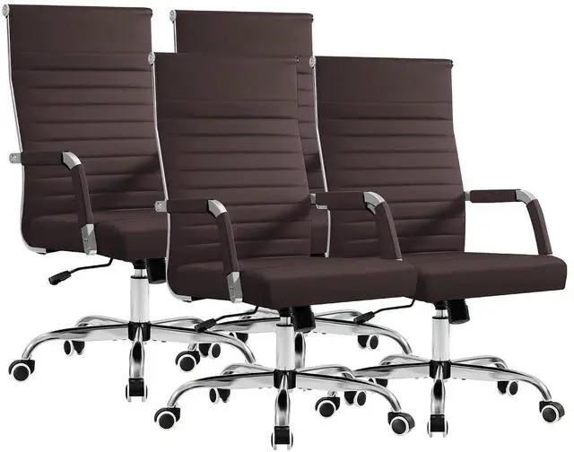 Main image of Ergonomic Office Desk Chair, Executive Ribbed Mid-Back PU Leather Conference Room Chair Adjustable Swivel Chair with Arms (4, Brown)