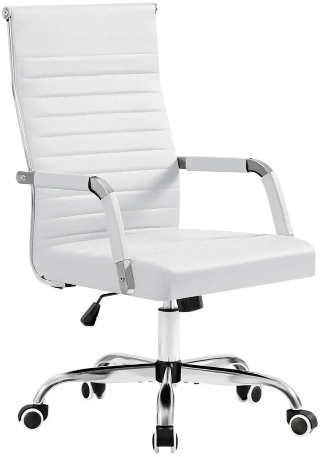 Main image of Ergonomic Office Desk Chair, Executive Ribbed Mid-Back PU Leather Conference Room Chair Adjustable Swivel Chair with Arms (1, White)