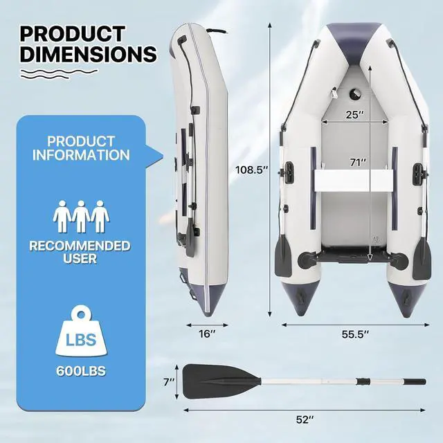Alt view image 2 of 7 - MADOG Person Inflatable Boat(Oars Included), Inflatable Raft for Water Sports Quick Inflation & Deflation