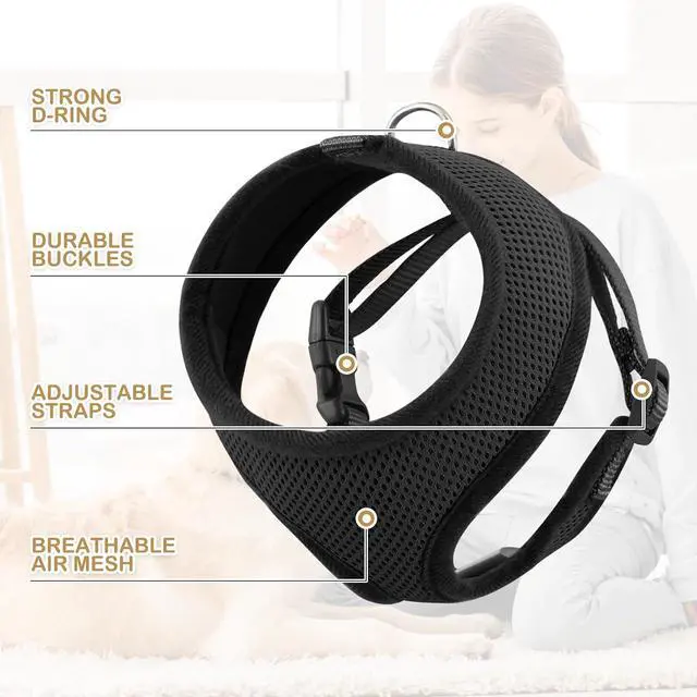 Alt view image 4 of 7 - Dog Harness for Small Sized Dog, Soft Puppy Padded Vest for Walking, Running, Training - Black, S
