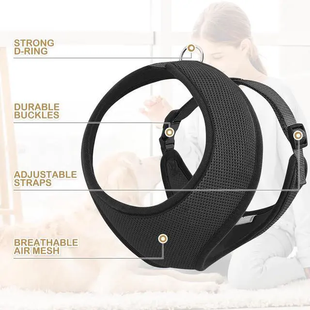 Alt view image 4 of 7 - Dog Harness for Large Sized Dog, Soft Puppy Padded Vest for Walking, Running, Training - Black, XL