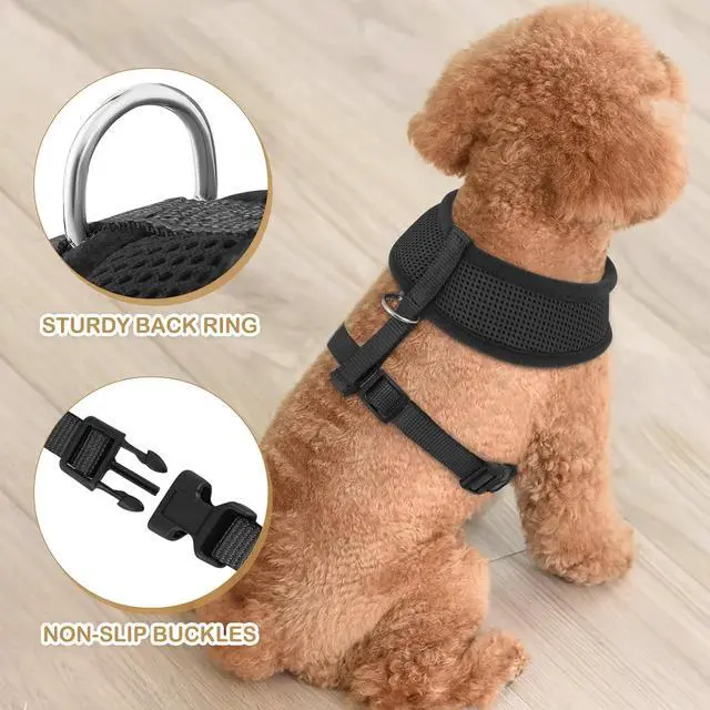 Alt view image 5 of 7 - Dog Harness for Small Sized Dog, Soft Puppy Padded Vest for Walking, Running, Training - Black, S
