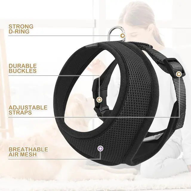 Alt view image 4 of 7 - Dog Harness for Small Sized Dog, Soft Puppy Padded Vest for Walking, Running, Training - Black, M