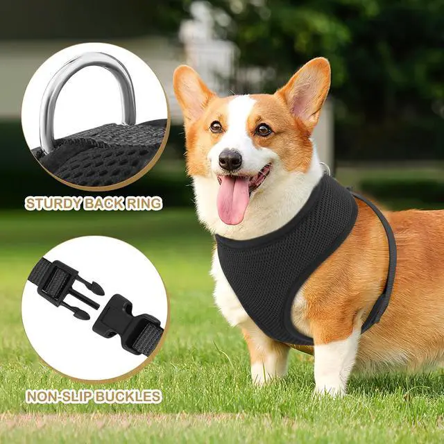 Alt view image 5 of 7 - Dog Harness for Small Sized Dog, Soft Puppy Padded Vest for Walking, Running, Training - Black, M