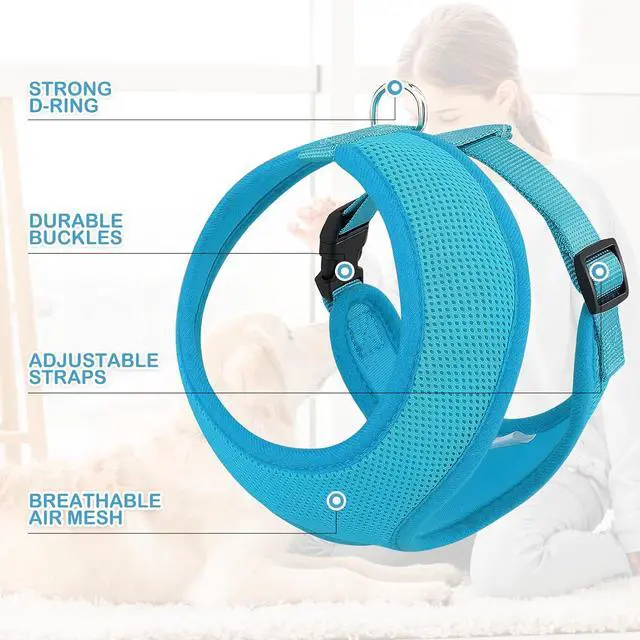 Alt view image 4 of 7 - Dog Harness for Medium Sized Dog, Soft Puppy Padded Vest for Walking, Running, Training - Sky Blue, L