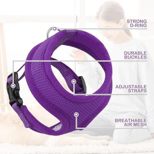 Alt view image 4 of 7 - Dog Harness for Small Sized Dog, Soft Puppy Padded Vest for Walking, Running, Training - Purple, XS
